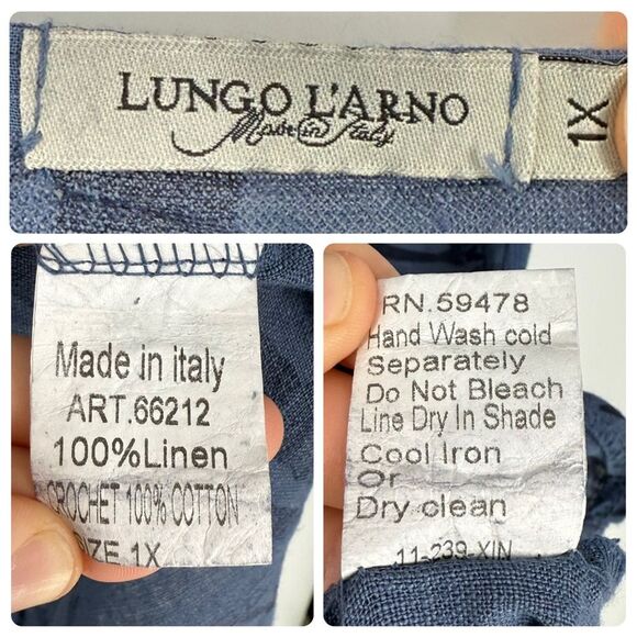 Lungo L’Arno Italian Linen Sleeveless Dress with Botanical Print in Blue | 1X - Picture 6 of 6